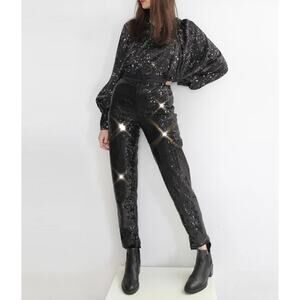 Vintage Escada Pant Sequins High Waist Straight Leg Double Button 40